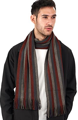 LOVARZI Mens Scarf Orange Rust - Striped Winter Scarves - Warm, Knitted Designer Men's Gifts for Occasions like Christmas, Birthday & Anniversary