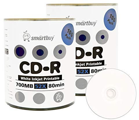Smartbuy 700 MB/80 min 52 x CD-R White Inkjet Hub imprimible en blanco datos medios grabables Disco Shrink Pack 200-Disc