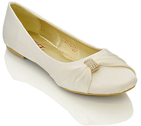 ESSEX GLAM Womens Bridal Wedding Satin Pumps Ladies Slip ON Prom Bridesmaid Pumps Shoes Size 3 4 5 6 7 8 9 (UK 9 / EU 42 / US 11, Ivory Satin)