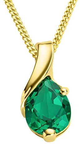 Miore Cadena de Oro Amarillo de 9K (375) con Esmeralda sintética para Mujer