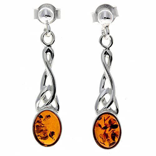SilverAmber Jewellery UK - 925 Sterling Silber mit baltischer Honig Bernstein - baumelnde Ohrringe - 8007C