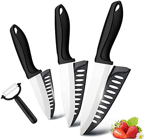 3 coltelli in ceramica professionali, con custodia di protezione.