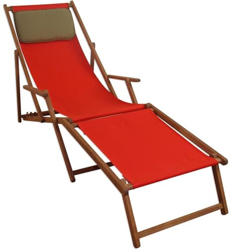 Erst-Holz Lunga Sedia a Sdraio Rossa in Legno di Faggio con poggiapiedi e Cuscino Scuro 10-308FKD