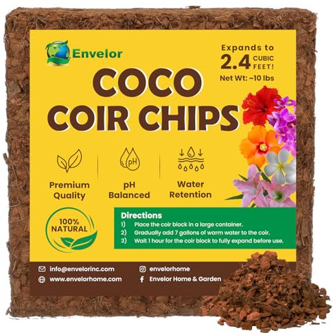 Envelor Coco Coir Chips Orchid Potting Mix 10 Lb Brick Mulch Potting Soil Indoor Plant Planting Chips Coconut Fiber Substrate Orchid Bark Growing Media Coir Husk Chips Compressed Coconut Coir