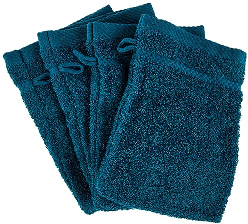 De Witte Lietaer 194695 Stephanie Lot de 4 Gants de Toilette Coton Vert Canard 540 g/m² 15 x 22 x 1 cm