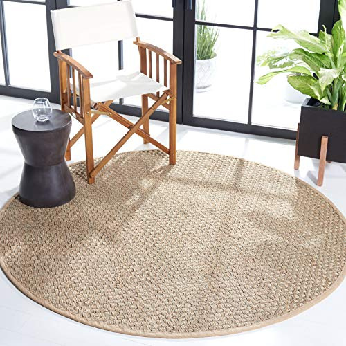 SAFAVIEH Area Rug 4' Round - Natural Fiber Collection - Natural & Beige, Seagrass, Basketweave Pattern with Border (NF114A)