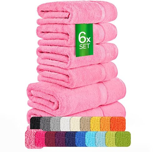 etérea Carli Frottee Handtücher Set - 100% Baumwolle - Oekotex 500 GSM - 6 TLG - 2X Duschtuch 70x140 + 4X Handtuch 50x100 - Bath Towel Frottiertücher - Rosa
