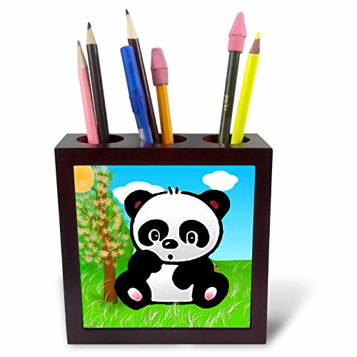3dRose LLC Panda Bear 5-Inch Tile Pen Holder