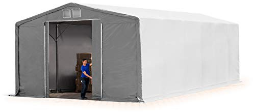 Lagerzelt Zelthalle 8x16 m mit Schiebetor - durchgehende robuste PRIMEtex PVC Plane 2300 N - Wasserdicht 4m Seitenhöhe