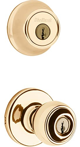 Kwikset 690 Polo Entry Knob and Single Cylinder Deadbolt Combo Pack in Polished Brass