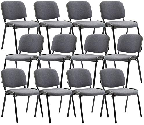 CLP Lot de 12 Chaises Visiteur Empilable Ken Tissu I Chaise De Reception Confortable avec Dossier Pieds en Métal Robuste I Couleur:, Couleur:Gris