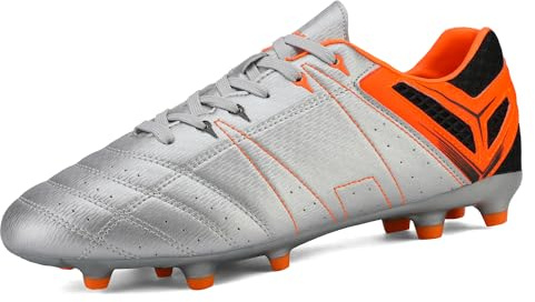 DREAM PAIRS Herr fotbollsskor unga träningsskor professionella dubbar spikar cleats utomhus sport fotbollsskor, storlek 40, silver/orange/svart, SDSC2201M-E, Silver orange svart, 40 EU