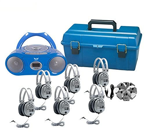 Hamilton Buhl 6 Person Listening Center with Bluetooth CD/Cassette/FM Boombox and Deluxe Over-Ear Headphones
