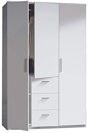 Habitdesign Armario Tres Puertas Y Tres Cajones, Acabado En Color Blanco Brillo, Medidas: 117 Cm (Ancho) X 203 Cm (Alto) X 52 Cm (Fondo)