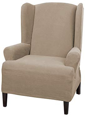 MAYTEX Mills Pixel Ultra Soft Stretch Wing Back Arm Furniture Cover 1 Piece Sand Chair Slipcover