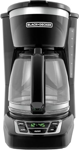 BLACK+DECKER 12-Cup Digital Coffee Maker, Programmable, Washable Basket Filter, Sneak-A-Cup, Auto Brew, Water Window, Keep Hot Plate, Black