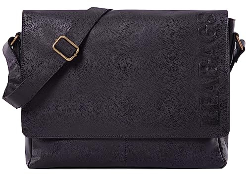 LEABAGS Messenger Bag, Oxford Echtleder Umhängetasche Herren Ständiger Begleiter, Leder Laptoptasche bis 15 Zoll Ausreichend Platz, Umhängetasche mit Schultergurt Begleiter Zur Arbeit