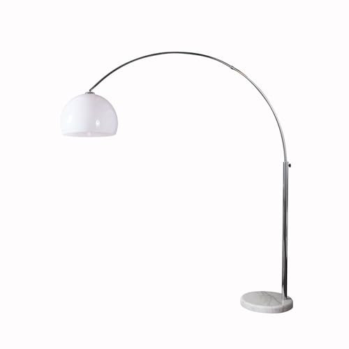 invicta INTERIOR Große Bogenlampe Lounge Deal weiß Marmor Fuß Stehlampe Bogenleuchte ausziehbar E27 Wohnzimmerlampe auch für LED