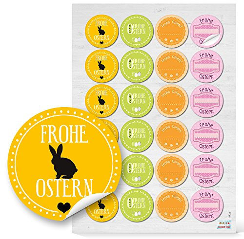 Logbuch-Verlag 24 runde Osteraufkleber Frohe Ostern Sticker Geschenkaufkleber Deko Verzierung für Ostergeschenke 4 cm