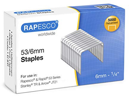 Rapesco 0749 Typ 53/6 mm Galvaniserad Fintrådsklammer, Låda med 5000