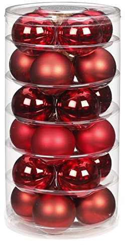 24 Christbaumkugeln Glas 6cm // Weihnachtskugeln Baumkugeln Baumschmuck Weihnachtsdeko Kugeln Glaskugeln Dose, Farbe:Ruby Red (Bordeaux - rot)