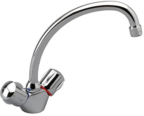 Mélangeur d'évier ULYSSE C monotrou avec bec tube orientable, têtes 15x21 à disques céramique, chromé Réf D1789AA