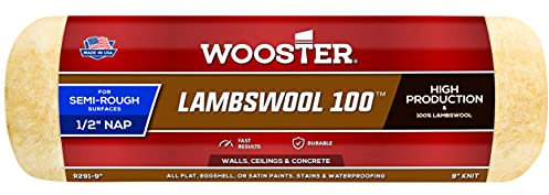 Wooster Brush R291-9 Lambswool 100 Roller Cover, 1/2-Inch Nap, 9-Inch