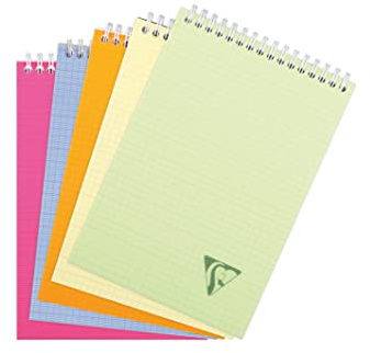 Clairefontaine 328645C - Block Linicolor FRESH, mit kopfseitiger Doppelspirale DIN A5, 80 Blatt 90g kariert, Einband aus gerilltem Polypropylen farbig sortiert, 1 Stück