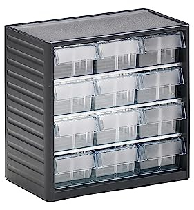 Treston Kleinteilemagazin BxTxH 310x180x290 mm mit 12 Schubladen, Lichtgrau, L-04 glasklar, 294