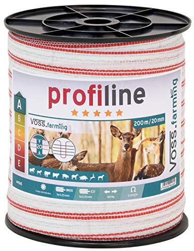 VOSS.farming Weidezaun Band 200m, 20mm, 1x0,3 Kupfer + 5x0,2 NIRO, weiß-rot