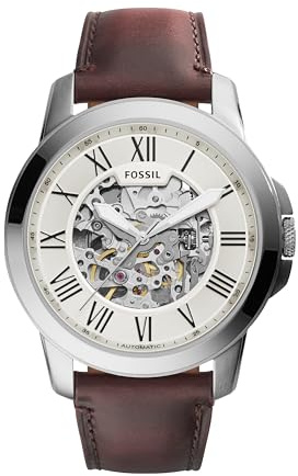 Fossil Men's Watch, Grant Quartz Chronograph Watch, Silver/Brown