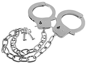 Guilty Pleasure BDSM Metal Handcuffs Long Chain Silver 65 cm