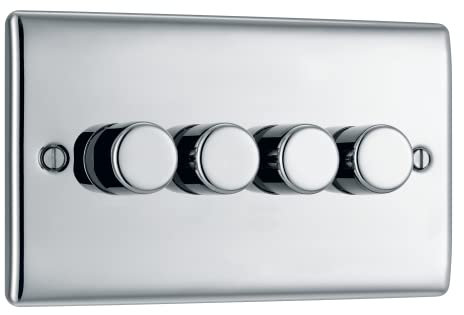 BG Electrical Intelligent Quadruple Wall Dimmer Switch, 2 Way, Raised Profile, Round Edges, Nexus Metal, Polished Chrome 200W, NPC84