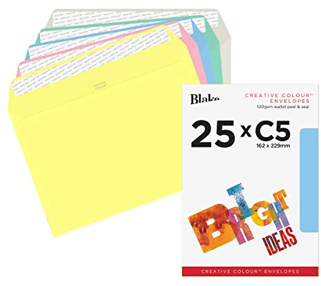 Blake Creative Colour C5 162 x 229 mm 120 gsm Peel and Seal Wallet Envelopes (45456) Assorted Pastel Colours - Pack of 25