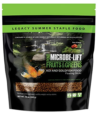 MICROBE-LIFT Fruits and Greens Floating Fish Food Sticks for Ponds, Water Gardens, and Fountains, Safe for Live Goldfish and Koi, 10 Ounces