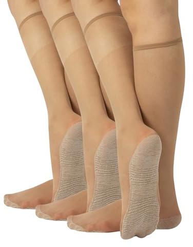 CALZITALY 3 PARES DE MEDIAS DE DESCANSO HASTA LA RODILLA CON SUELA MASAJEANTE DE ALGODÓN | 20 DEN | NEGRO, NATURAL | CALCETERÍA ITALIANA | (3 PARES - NATURALES)