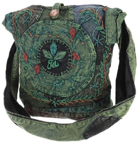 GURU SHOP Batik Sadhu Bag, Hippie Tasche, Goa Schulterbeutel - Grün, Unisex - Erwachsene, 35x35x25 cm