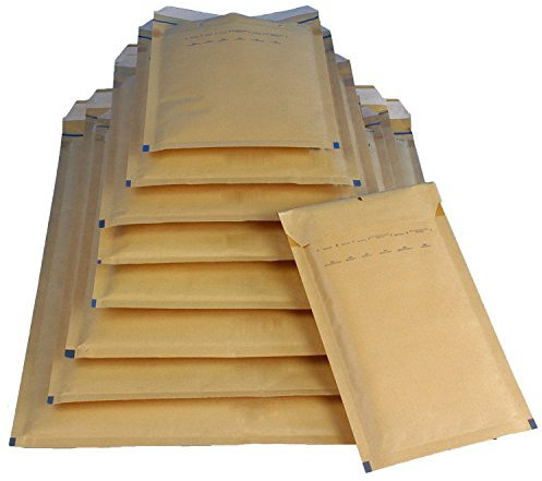 Mix 55 Luftpolsterversandtaschen Luftpolstertaschen Luftpolsterumschläge Versandtaschen Polsterumschlag Umschläge braun Größen A1 B2 C3 D4 E5 F6 G7 H8 I9 K10 CD - 11 verschiedene Größen je 5 Stück
