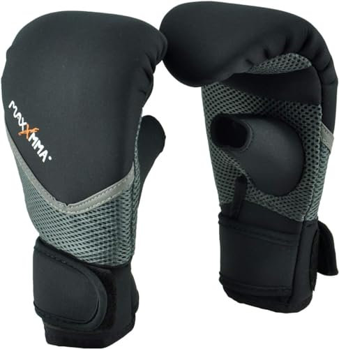 MaxxMMA Neopren Waschbare Boxhandschuhe, Handgelenkschutz, Ideal für Anfänger, Boxsack-Training, Fitness-Workout (Schwarz, L/XL)