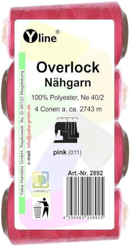 4 Stück Spulen Overlock - Nähgarn, pink, a. 2743 m, NE 40/2, 100% Polyester, Nähfaden, Nähmaschinen Garn, (0,01 € / 10 m), 2892