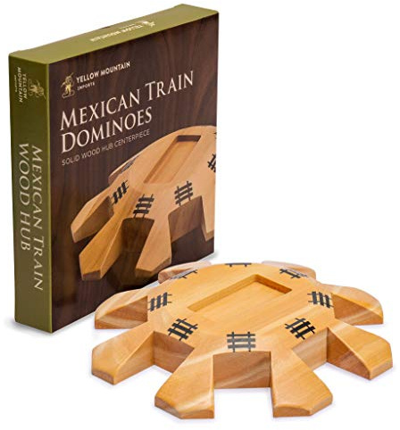 Yellow Mountain Imports YMI Mexican Train Dominoes Wood Hub, 14.8 cm | Solid wood Mexican Train hub, 14.75 x 14.75 x 2.5 cm, for up to 8 players. Hub only, tiles and markers not included.