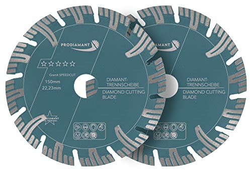 PRODIAMANT Disque diamant professionnel pour le granit Super Speed Cut, lot de deux 150 mm x 22,2 mm avec segments de protection pour les coupeurs de murs