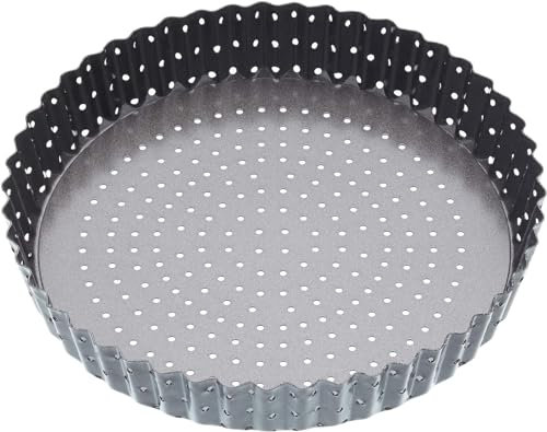 Kitchen Craft Master Class - Teglia Rotonda da Forno Antiaderente per Cucinare flan/Quiche croccanti e morbide, Colore: Grigio, Grigio, 25 cm