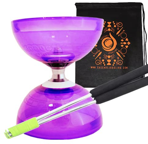 Juggle Dream Cyclone Quartz II Diabolo triple roulement avec bâtons en aluminium et sac de transport – Ensemble de diablo Pro Clutch Diablo Violet