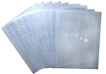 EXXO by HFP 35361 Dokumententaschen Sammelmappen Sichttaschen A4 transparent natur - Dokumentenmappe zum Abheften mit EURO-Lochung, Abheftrand, Klappe und Klettverschluss - 10 Stück, 310 x 235 mm, trransparent naur