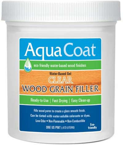 Aqua Coat Water-Based Clear Wood Grain Filler Gel, Fast-Drying, Low Odor, Low VOC, Sandable, Stainable & Paintable, Easy Water Cleanup, Glossy Finish, 16 oz