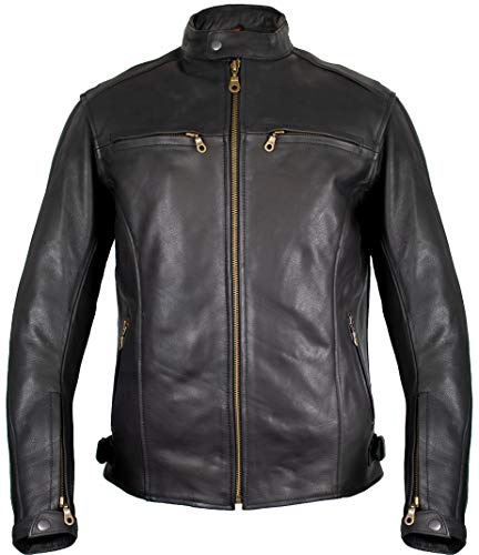 MDM Läderjacka för män, motorcykelläderjacka, bikerjacka, nötläder,, svart, L