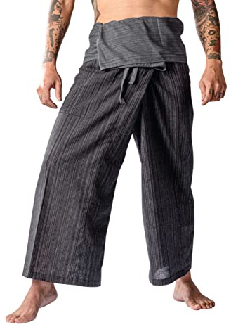 LannaPremium Thai Fisherman Pants for Men Women Yoga Pants Pirate Pants 2 Tone - Martial Arts Pants Gray Black…