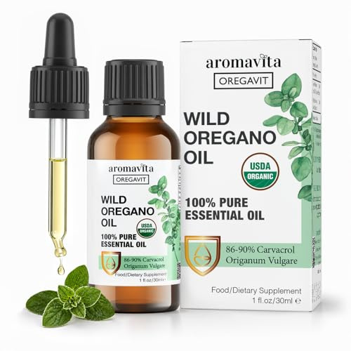 100 % ren ekologisk Wild Oreganoolja i droppar 86 % karvacrol 30 ml | Grekisk vild oregano biolja | Ångdestillerad | 130 mg karvacrol / 4 droppar | Vegan, GMO-fri | Späd | 200 doser