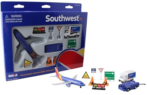 Daron Southwest Airlines Airport Playset with Die-Cast Metal Model Airplane with Plastic Parts, Cars and Transportation Toys for Kids Ages 3+